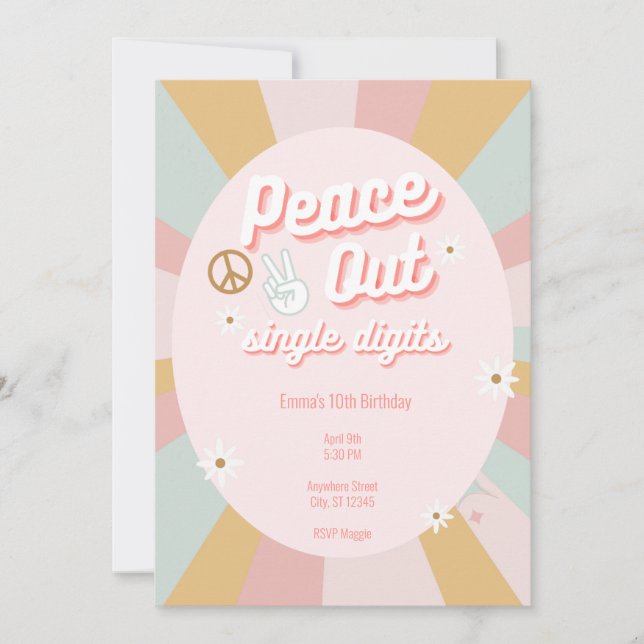 Convites Groovy Paz Até Retro Dígitos Únicos 10º Aniversári (Frente)