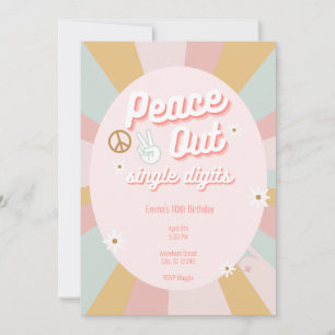 Convites Groovy Paz Até Retro Dígitos Únicos 10º Aniversári