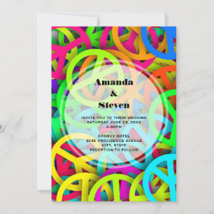Convites Groovy Peace marca Rainbow Pattern Wedding