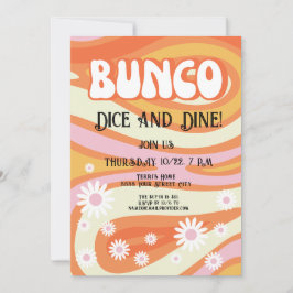 Convites Groovy Pink e Orange Floral Bunco Ladies Night