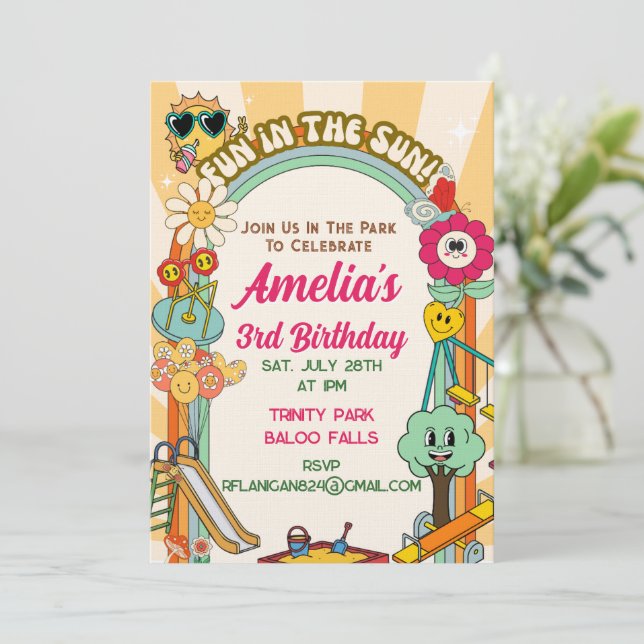 Convites Groovy Playground Birthday Invite (Em pé/Frente)