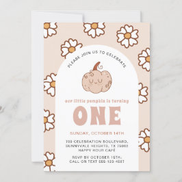 Convites Groovy Pumpkin Daisies Retro Boho Primeiro Anivers