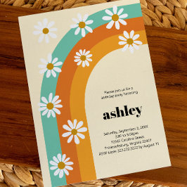 Convites Groovy Rainbow 1970s Boho Daisy Festa de aniversár