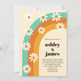 Convites Groovy Rainbow 1970s Style Boho Daisy Wedding