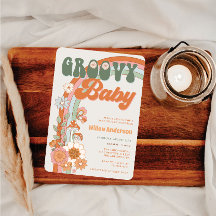 Groovy Rainbow Chá de fraldas Invite Retro