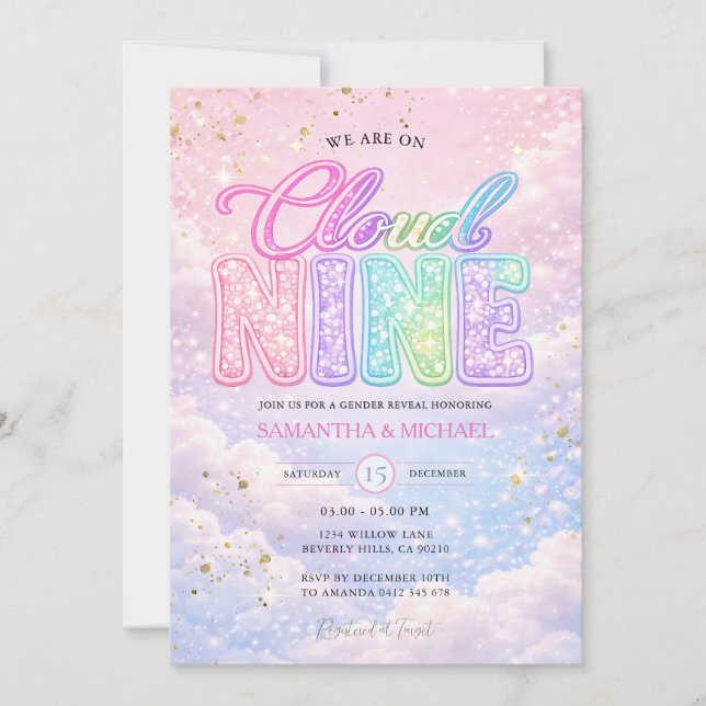 Convites Groovy Rainbow Cloud Nine Glitter Gender Reveal  (Frente)