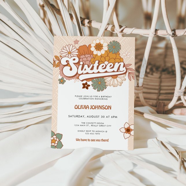 Convites Groovy Retro 16ª Festa de aniversário (Groovy Retro 16th Birthday Invite)