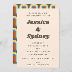 Convites Groovy Retro 60s 70s Casamento Estético de Oliva V