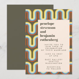 Convites Groovy Retro 60s 70s Linha Arte Verde Casamento Ve