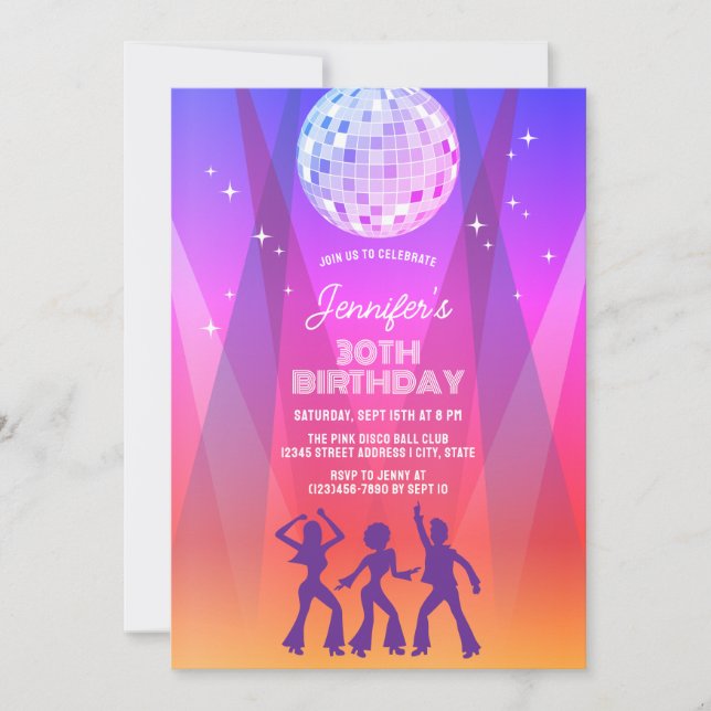 Convites Groovy Retro 70s 80s Disco 30th Birthday Party (Frente)