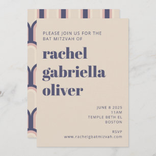 Convites Groovy Retro 70s - Design Azul - Bat Rosa Mitzvah
