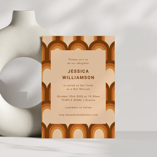 Convites Groovy Retro Anos 70 Marrom Bizarro Bat Mitzvah (Criador carregado)