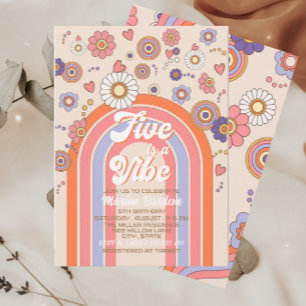 Convites Groovy retro aquarela cinco é uma vibe baby cel 