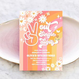 Convites Groovy Retro Daisy 10º Aniversário