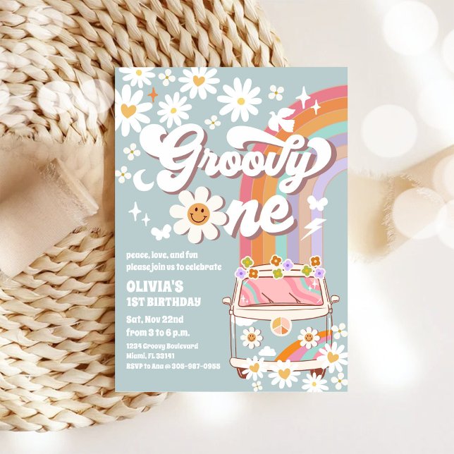 Convites Groovy Retro Daisy Birthday Invitation (Criador carregado)