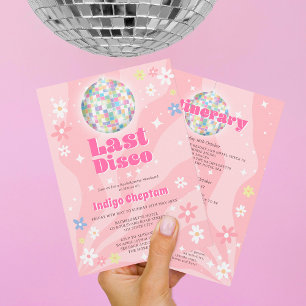 Convites Groovy retro disco floral bachelorette fim de sema