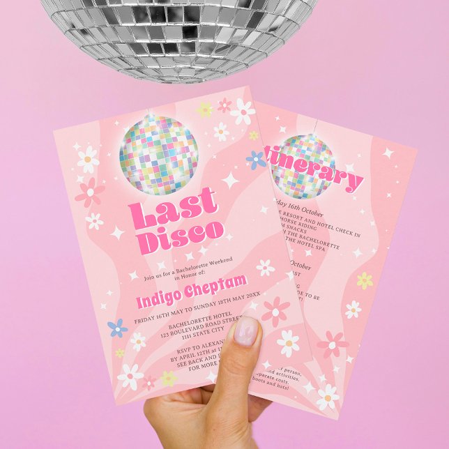 Convites Groovy retro disco floral bachelorette fim de sema (Criador carregado)