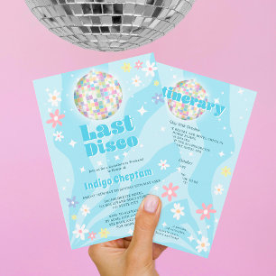 Convites Groovy retro disco floral bachelorette fim de sema