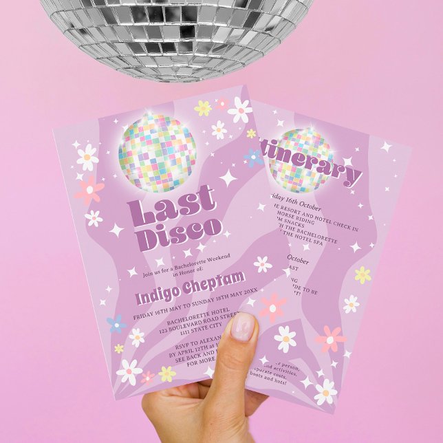 Convites Groovy retro disco floral bachelorette fim de sema (Criador carregado)