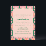 Convites Groovy Retro Flor Paz Rosa Bat Verde Rosa Mitzvah<br><div class="desc">Groovy Retro Flor Peace Pink e Green Bat Mitzvah Convite</div>