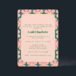 Convites Groovy Retro Flor Paz Rosa Bat Verde Rosa Mitzvah<br><div class="desc">Groovy Retro Flor Peace Pink e Green Bat Mitzvah Convite</div>