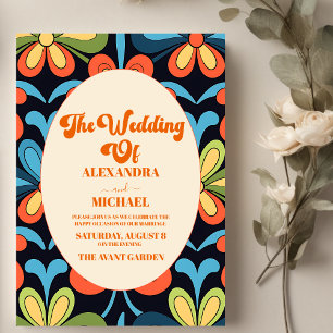 Convites Groovy Retro Floral Wedding