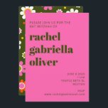 Convites Groovy Retro Flowers Brilhantes Bat Mitzvah<br><div class="desc">Groovy Retro 60s Flores Rosa e Azeitona Verde Bat Mitzvah Convite</div>