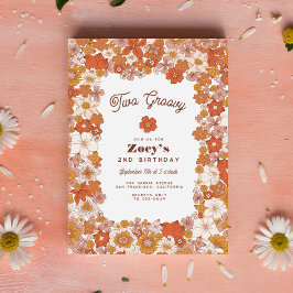 Convites Groovy Retro Hippie Floral Cor-de-Rosa Cor-de-Lara