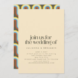 Convites Groovy Retro Mod 70s Casamento de Oliva Estética