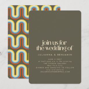 Convites Groovy Retro Mod 70s Casamento Verde Oleícola Ter