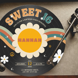 Convites Groovy Retro Vinyl Record Sweet 16 Birthday