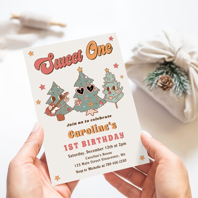 Convites Groovy Rockin Árvore de Natal Hippie Aniversário (Criador carregado)