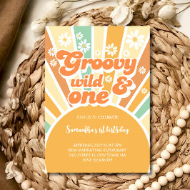 Convites Groovy selvagem e um sol retrô para aniversário de