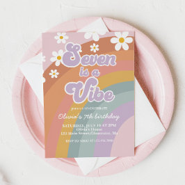 Convites Groovy Seven é uma vibe Retro Arco-íris 7º Anivers