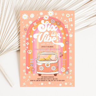 Convites Groovy Six é um Ônibus Vibe Van de 6º Aniversário