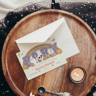 Convites Groovy Spooky Halloween Ghost Girl Chá de fraldas