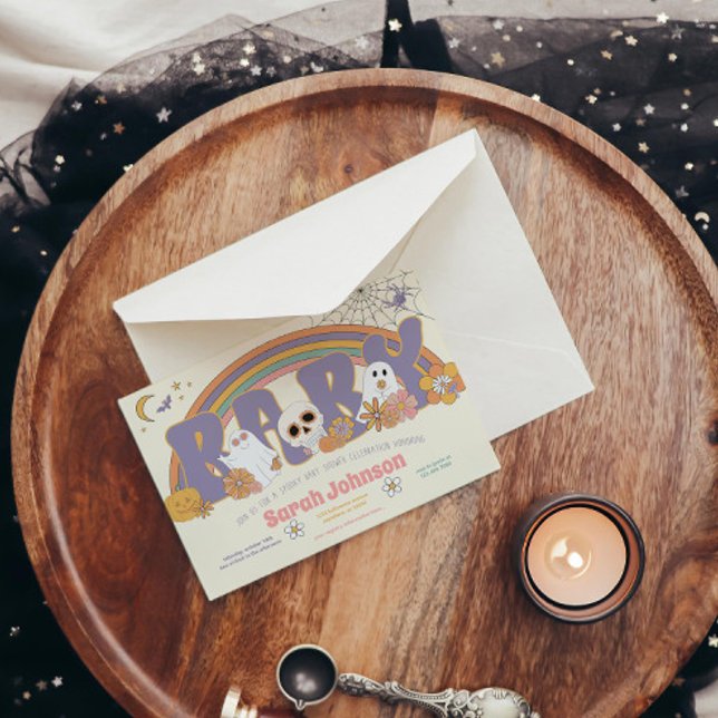 Convites Groovy Spooky Halloween Ghost Girl Chá de fraldas (Criador carregado)