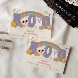 Convites Groovy Spooky Halloween Ghost Girl é Aniversário