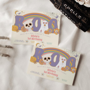 Convites Groovy Spooky Halloween Ghost Girl é Aniversário