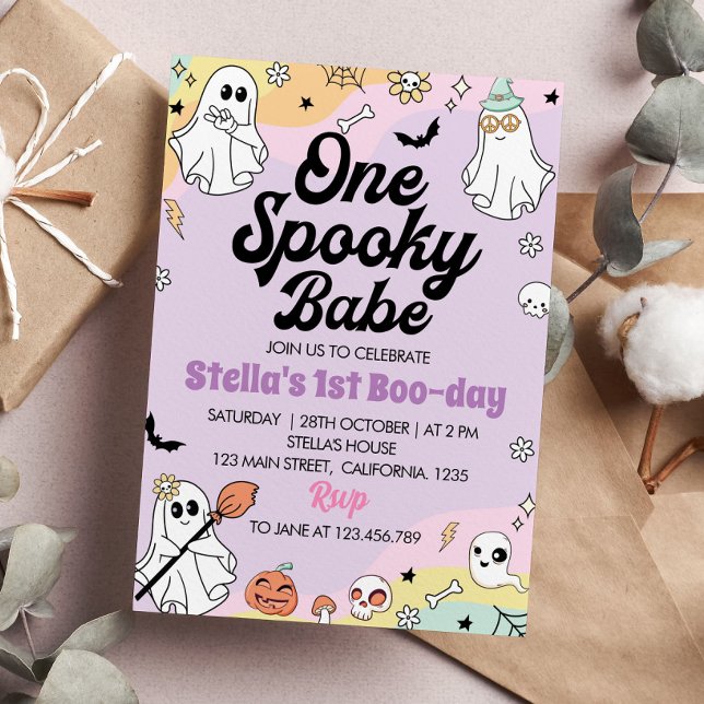 Convites Groovy Spooky One Ghost primeiro aniversario Invit (Criador carregado)