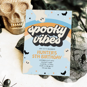 Convites Groovy Spooky Vibes Boy Halloween Aniversário