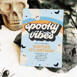 Convites Groovy Spooky Vibes Boy Halloween Aniversário