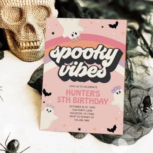 Convites Groovy Spooky Vibes Girl Halloween Aniversário (Criador carregado)