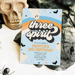 Convites Groovy Three Spirit Boy 3º Aniversário Halloween