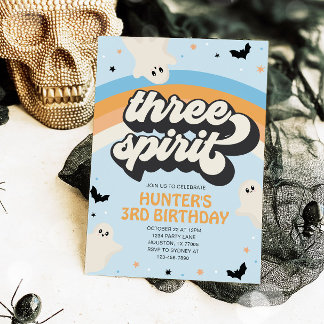 Convites Groovy Three Spirit Boy 3º Aniversário Halloween