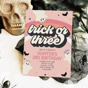 Convites Groovy Trick ou Três Garotas aniversário de 3 anos