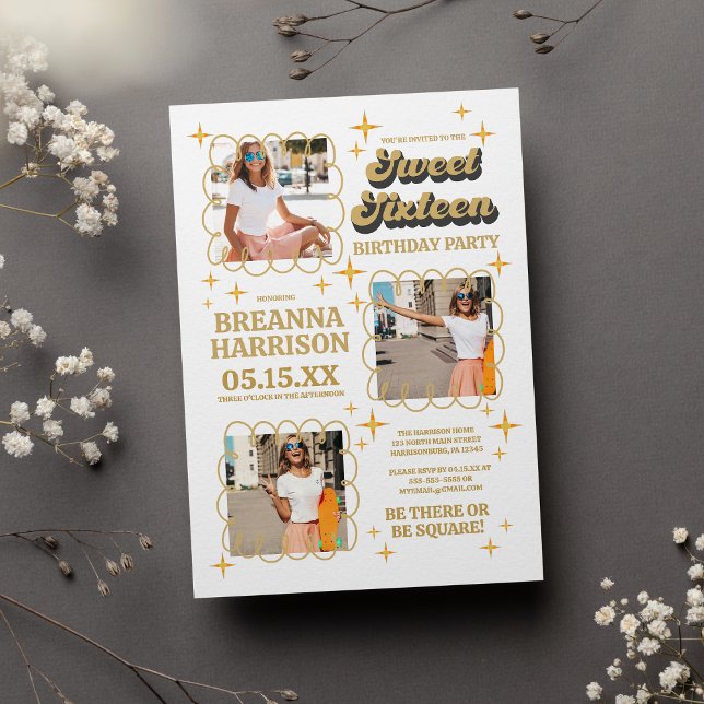 Convites Groovy Typografia Retro 70 Doce Dezesseis (Groovy Typography Retro 70's Sweet Sixteen)