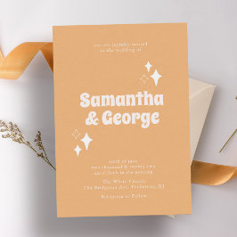 Convites Groovy Typografia Retro Peach Casamento