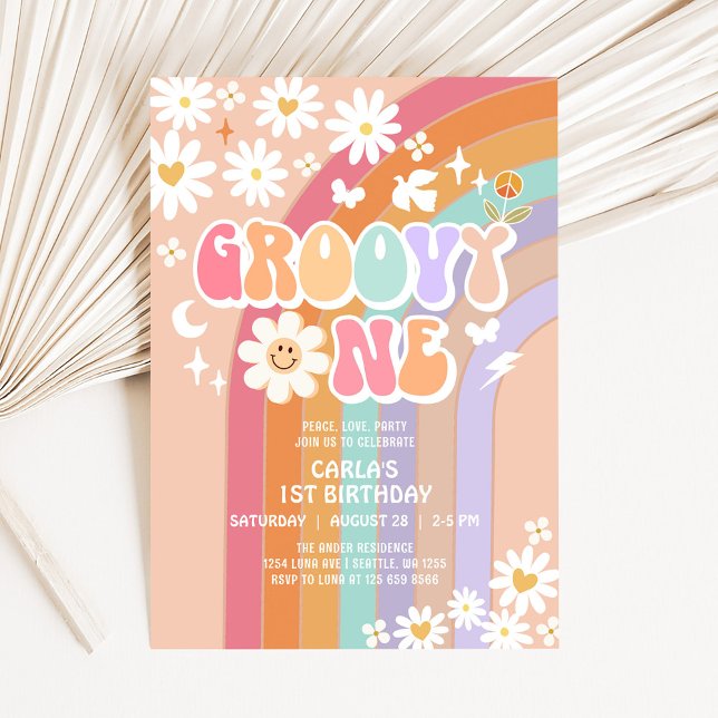 Convites Groovy Um Hippie Aniversário Retro 70's 1º (Criador carregado)