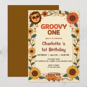 Convites Groovy Um Leão Aniversário Retro 70s Primeiro Aniv